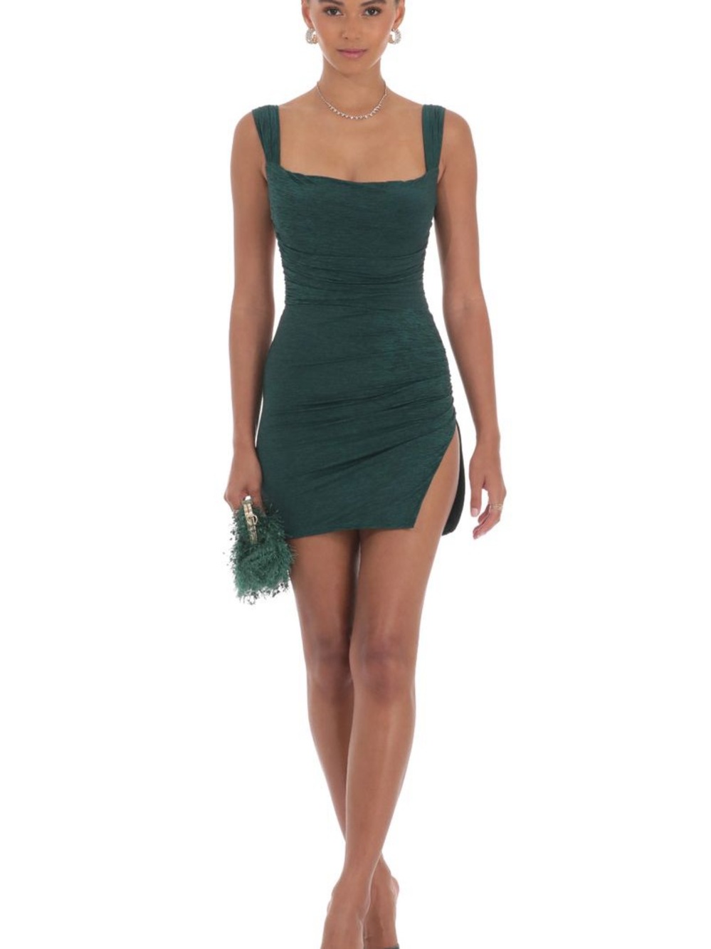 Lucy in the sky Ruched Bodycon Dress in Green - Picture 4 of 7